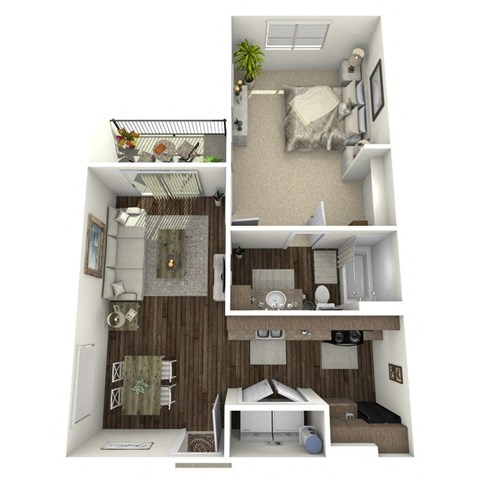 Floor plan for 1 bed, 1 bath, 622 sqft